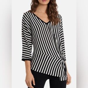 VINCE CAMUTO Women's Black/White Stripe Side Tie Top, NWT, size M.